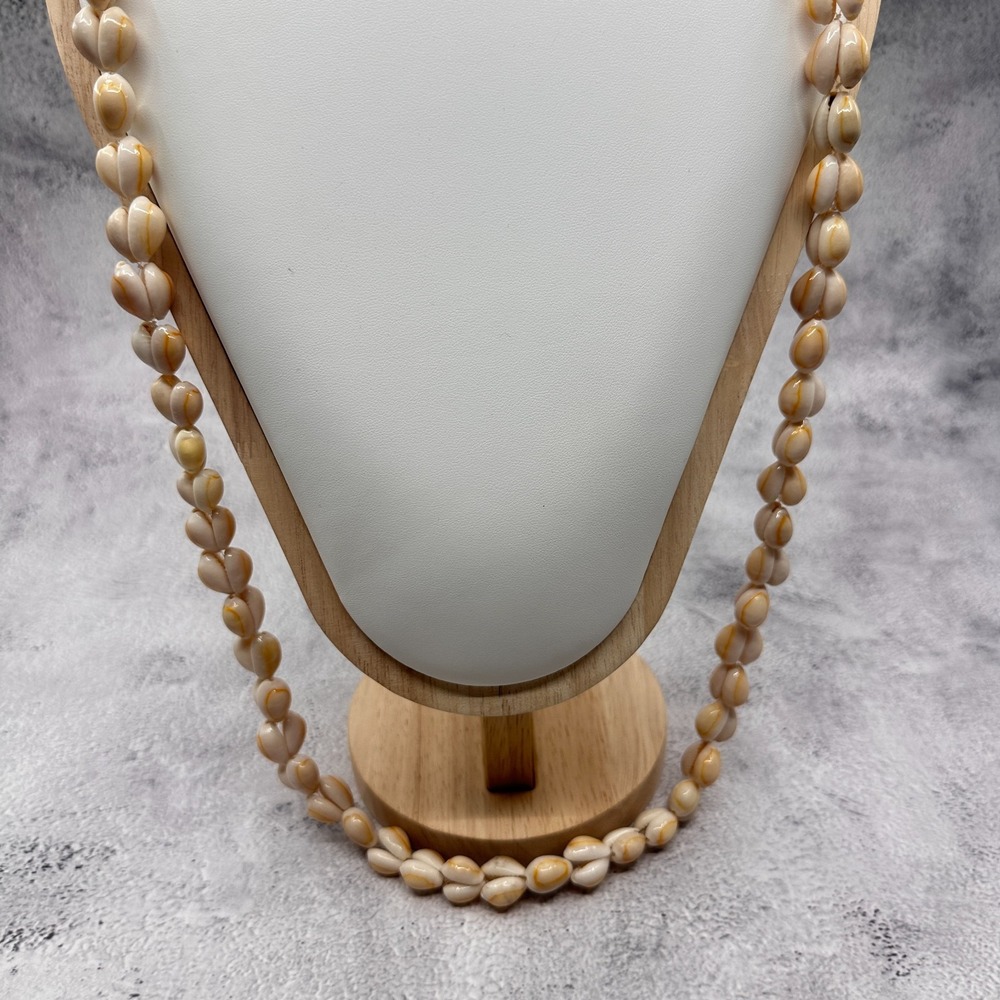 Long Cowrie Shell Necklace Cream Tan Coastal Boho Beach Vintage Statement Gift